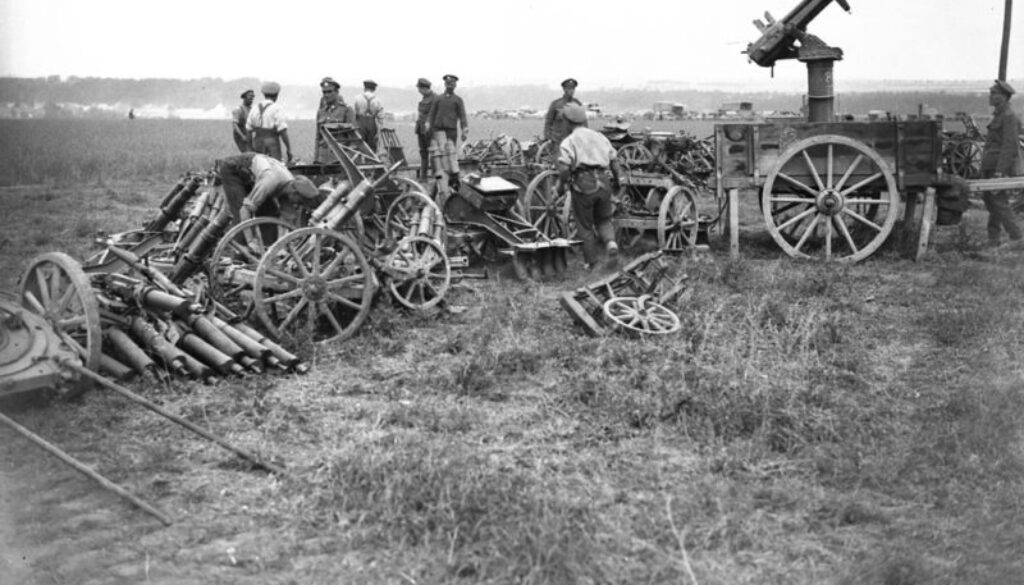 70_Arranging captured trench mortars and machine guns. Battle of Amiens. August, 1918.